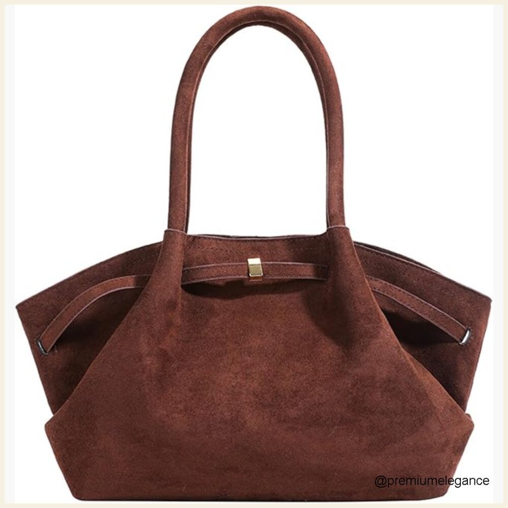 Faux Suede Hobo Tote Bag For Work Travel Office Shoulder Purse